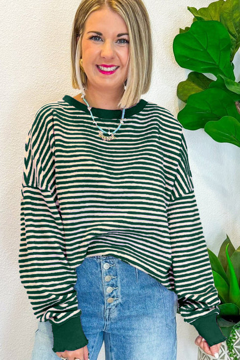 Stripe Loose Drop Shoulder Long Sleeve Top